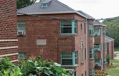 Red apartment buildings