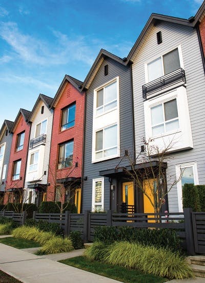 Row of colorful townhouses