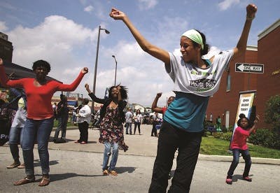 African Americans participating in a street party