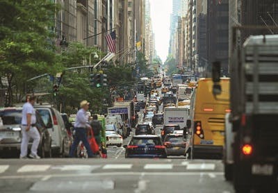 Crosswalk in busy downtown area