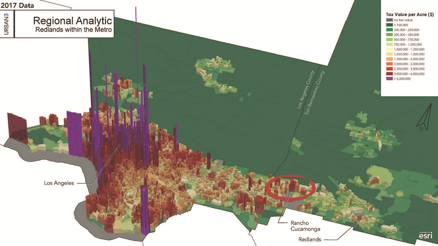 Graphic: tax value per acre in Los Angeles (click on the image to enlarge it).