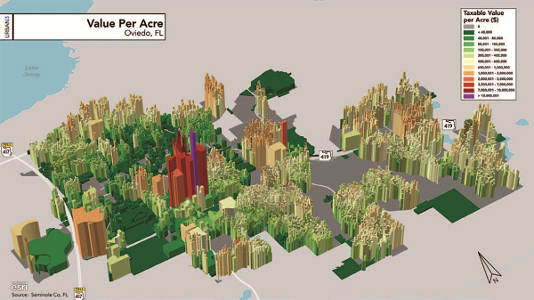 Graphic: taxable value per acre in Oviedo, FL (click on the graphic to enlarge it)