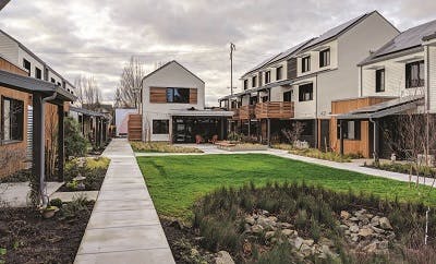 Townhouse complex with a courtyard in the middle