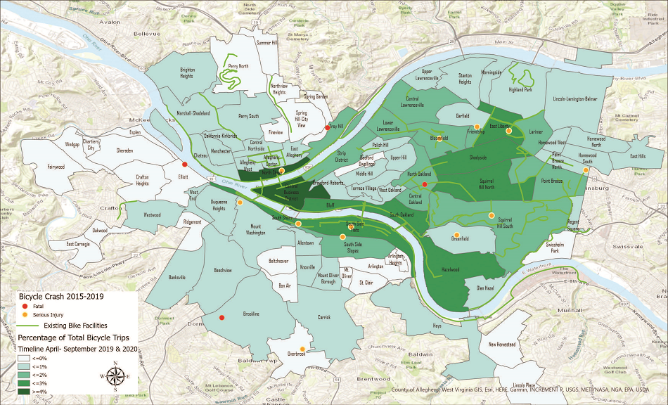 Graphic showing bicycle pedestrian metrics in the city of Pittsburgh. Click on the graphic to expand it.