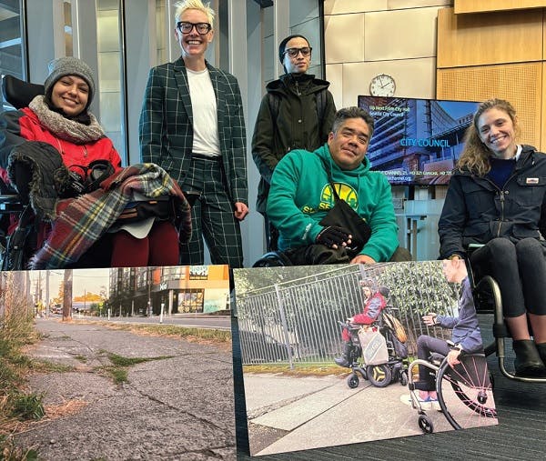 A group of disabled community members and Disability Rights Washington DC staff at a public hearing about sidewalk maintenance.