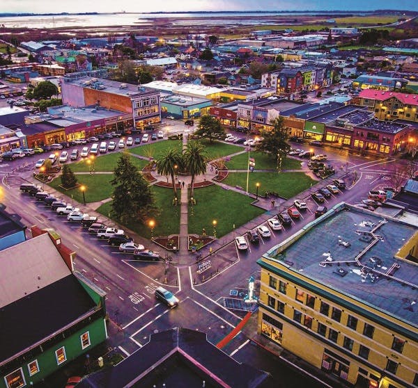 Overhead shot of the city of Arcata, CA