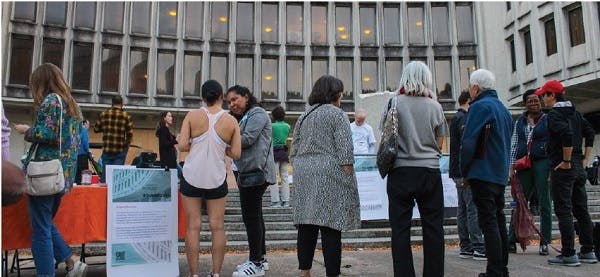 Community gathering at Philadelphia’s old police headquarters, known as the Roundhouse