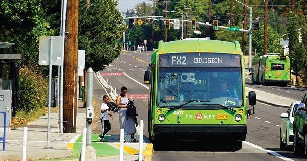 Oregon TriMet's Line FX2 Bus at a bus stop