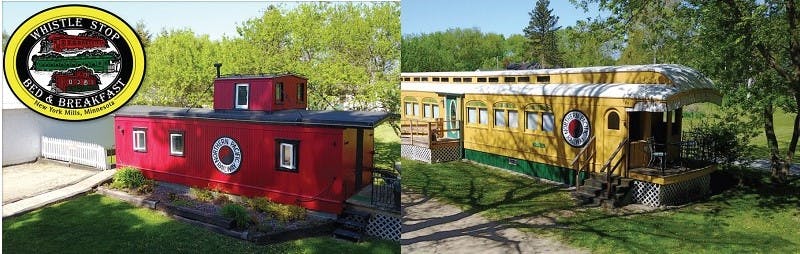 Pullman train car turned into the Whistlestop B&B in New York Mills, Minnesota