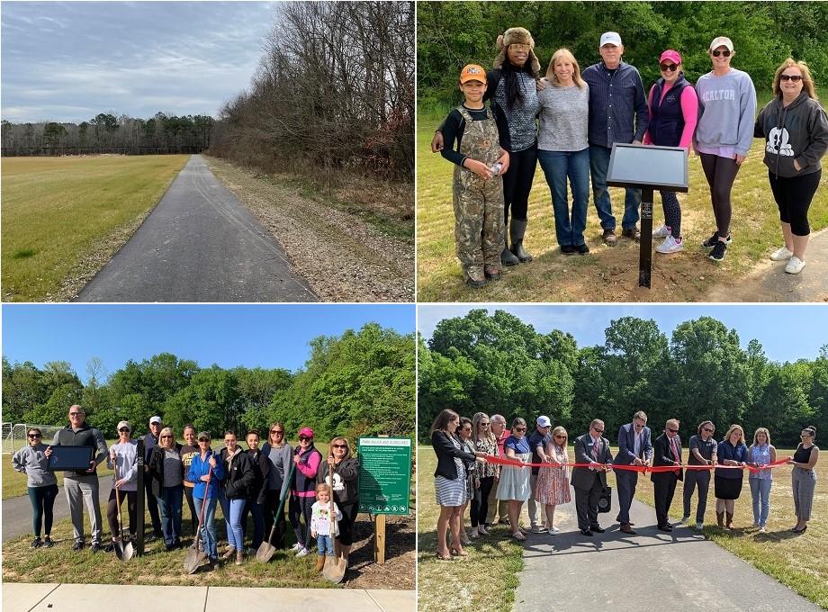 Cape Fear Shiner County Park Storybook Trail ribbon cutting cerimony and volunteers working on the trail