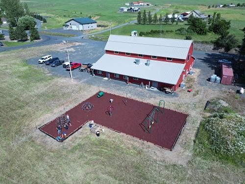 Aerial view of the playground at the Viola Community Center, ID