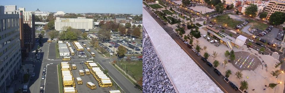 Aerial views of Canal Park, Washington, DC, before and after