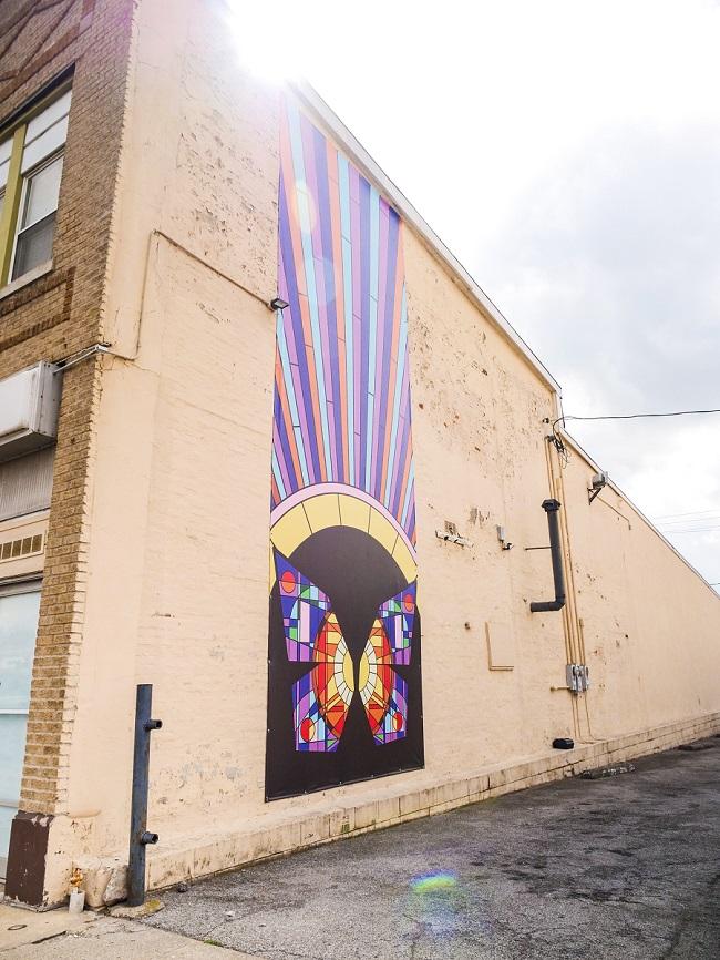 Mural artwork in Lebanon, Indiana featuring a butterfly