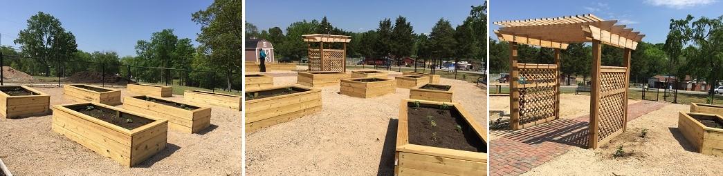 Finished flower beds and trellis at Druid Hills Community Garden.