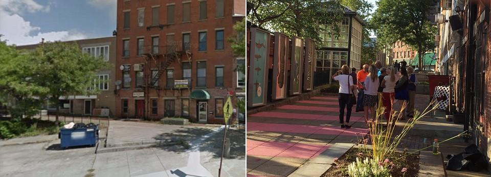 Before and after photos of alley between Main Street and Boulder Drive in the city of Fitchburg, MA