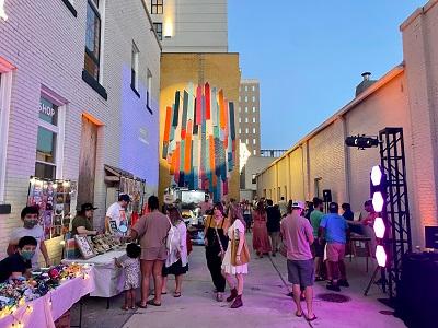 Local vendors selling art at the night market at the Chandelier Alley in Huntsville, AL