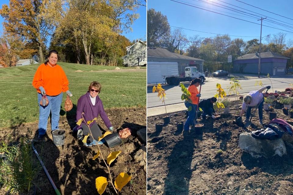 ACAR members planting trees and bulbs at the Akron Healing Garden, in the Maple Valley – Copley Rd business district of Akron,OH