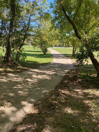 A temporary stone trail leading to a park in Cumberland, IN