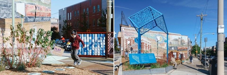 Urban Thinkspace transformed an abandoned lot next to a bus stop in West Philadelphia into an interactive play space.