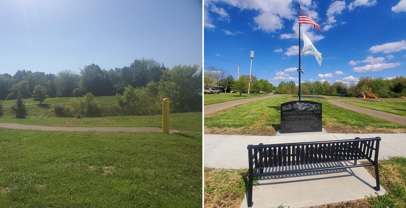 Before and after images of the Veterans Memorial Park in Canton, MO