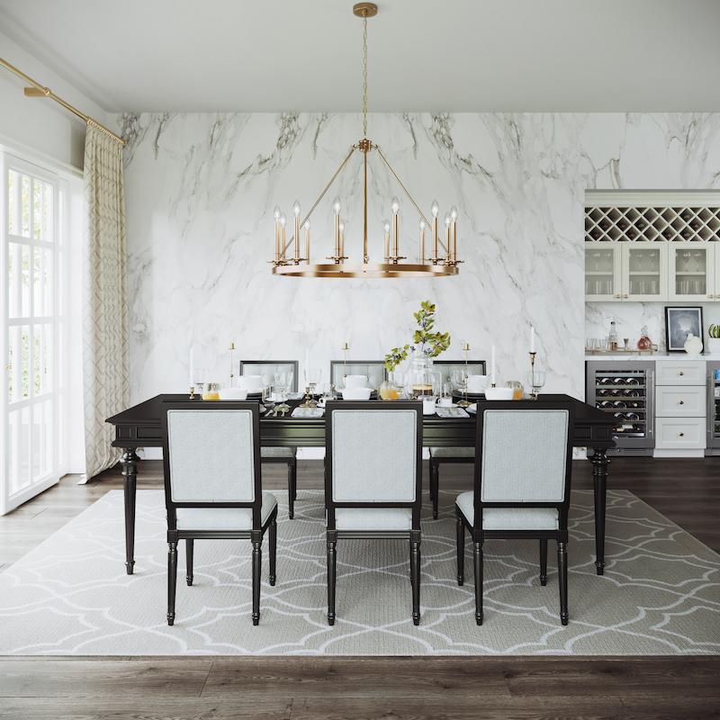 Brass Lighting Fixture in Dining Room