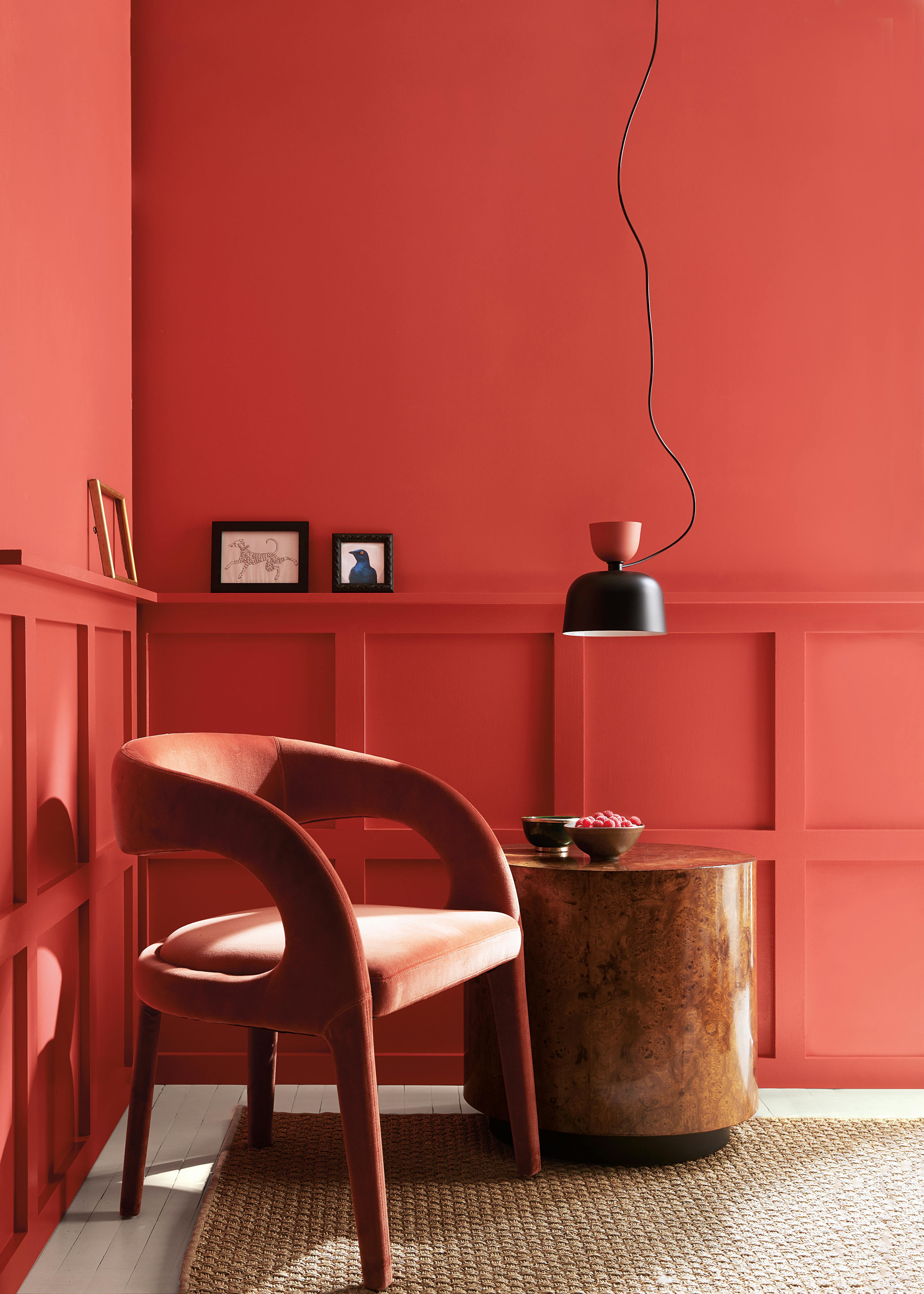 Interior Wall Painted in Raspberry Blush (a saturated red-orange)