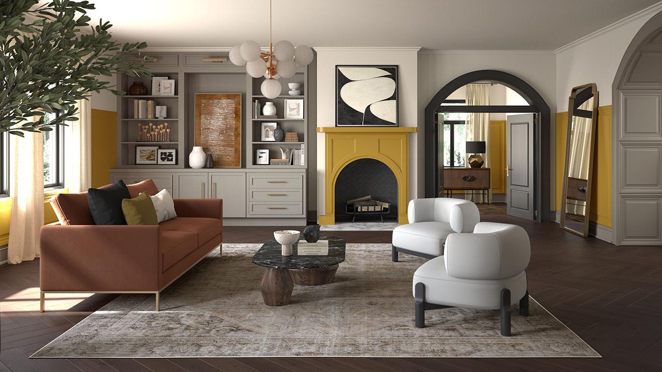 Gold around fireplace