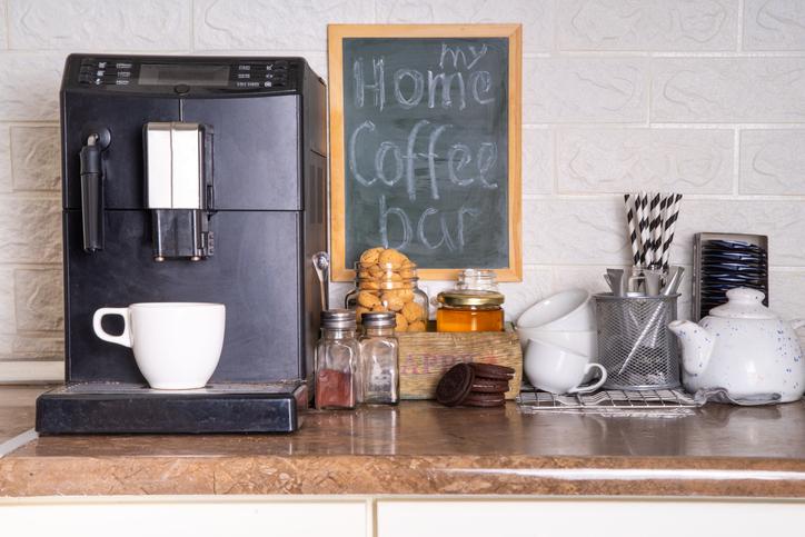 Coffee machine and chalkboard