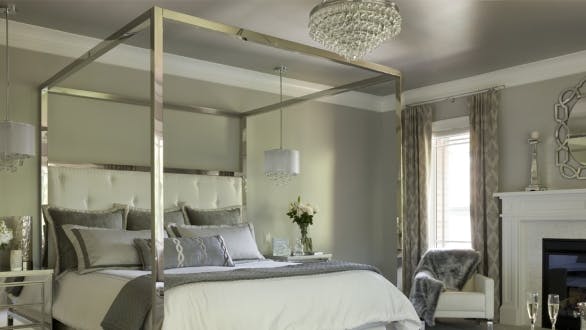 bedroom in neutral gray