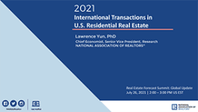 Cover slide from Lawrence Yun's presentation: International Transactions in U.S. Residential Real Estate