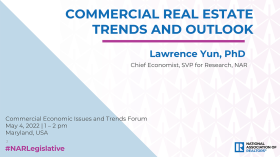 Cover of Lawrence Yun's presentation slides from the 2022 Commercial Real Estate Forecast Summit