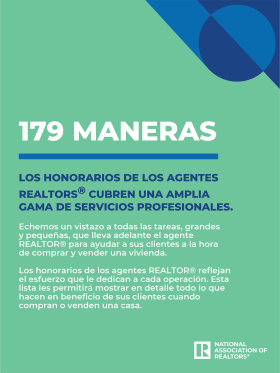 179 Maneras los honorarios de los agentes REALTORS® cubren una amplia gama de servicios profesionales