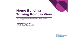 Cover slide: Home Building: Turning Point in View, presented by Robert Dietz at the 2023 REALTORS® Legislative Meetings