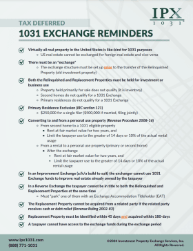 Tax Deferred 1031 Exchange Reminders