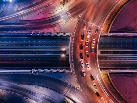 aerial image of roads and bridges