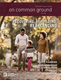 Cover of On Common Ground featuring a family of 3 walking outdoors