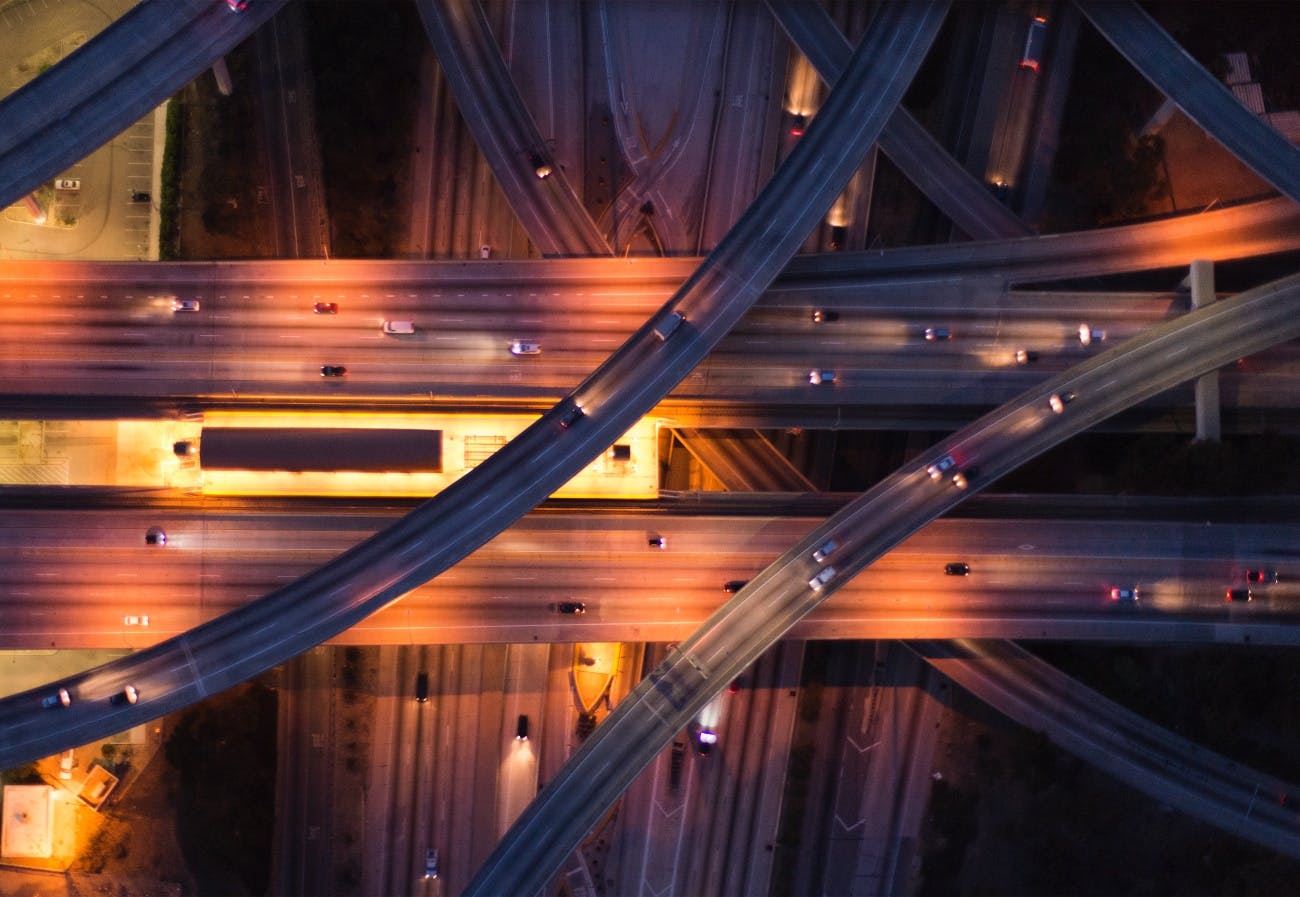 Aerial shot of of overlapping roads