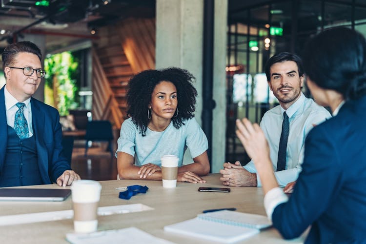 multi-ethnic group of businesses people in a meeting