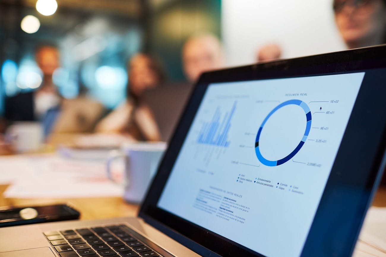 Laptop screen showing a business chart