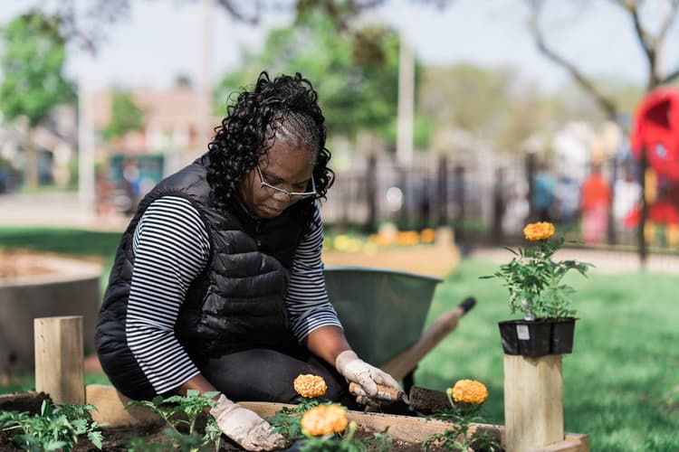 Woman outdoors gardening