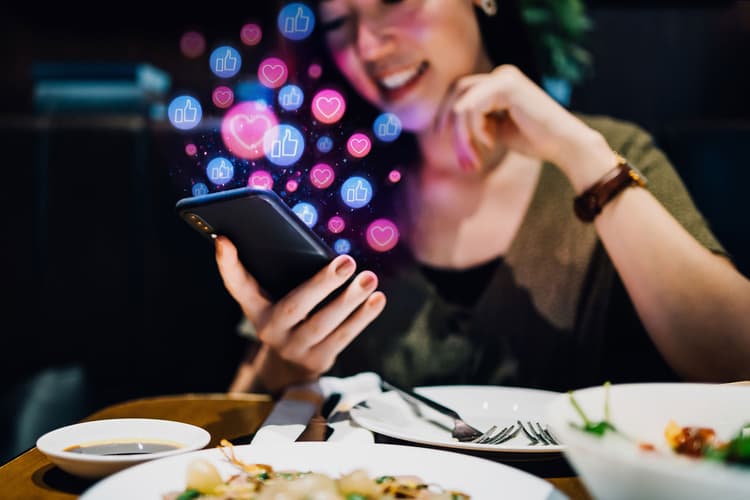 Woman on Phone with Social Media likes Woman on Phone with Social Media likes