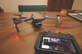 Drone and remote sitting on a table