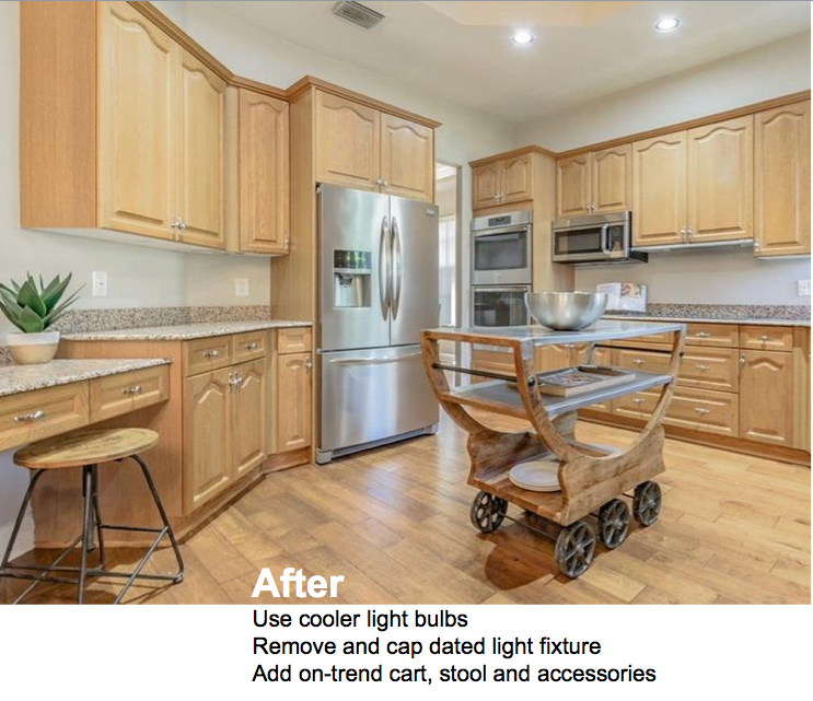 A Kitchen being shown in cool lighting