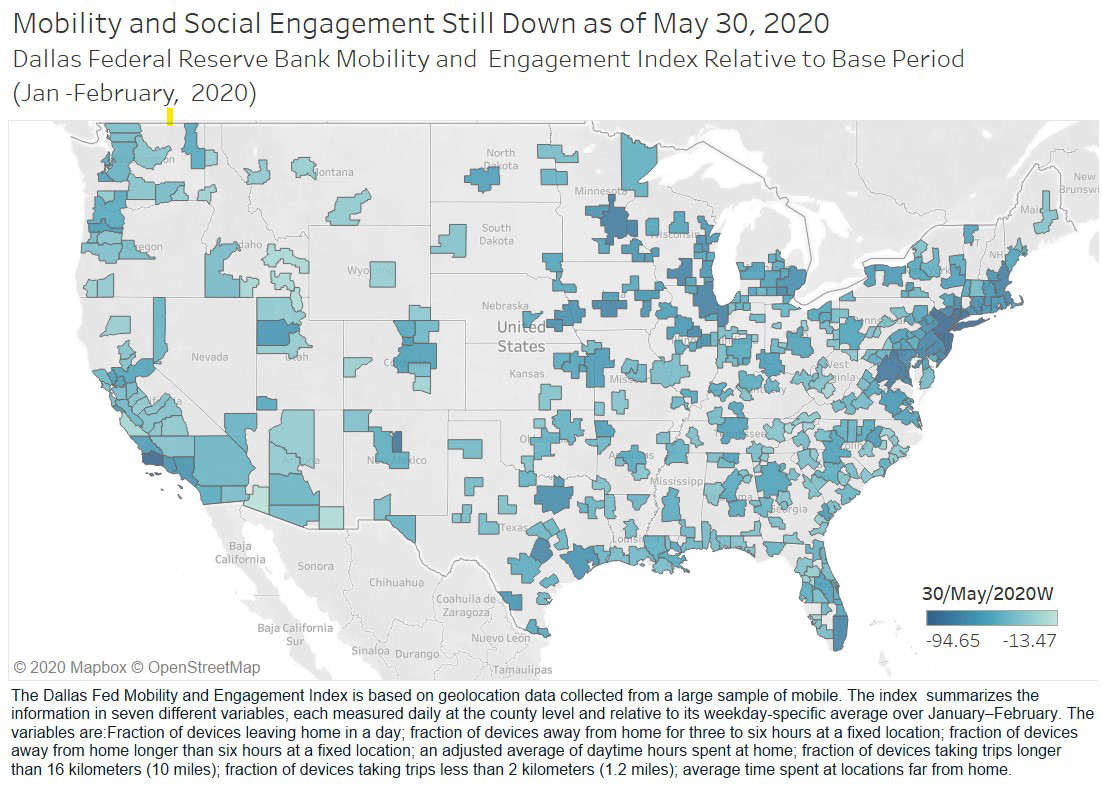 U.S. Map: Mobility and Social Engagement Still Down as of May 30, 2020