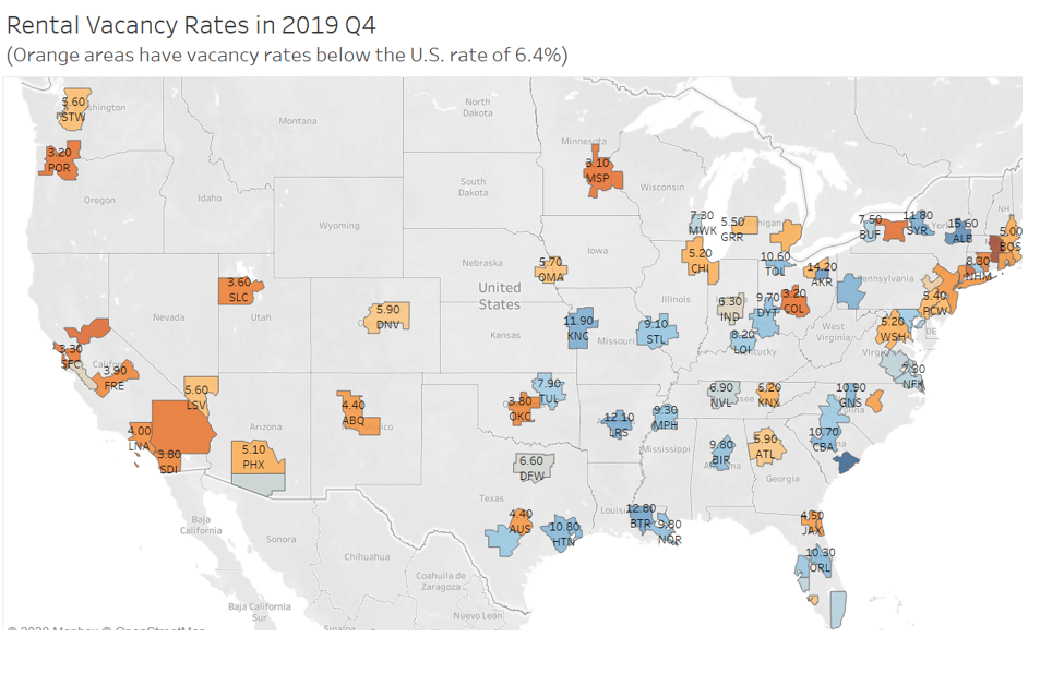 US Map: Rental Vacancy Rates Q4 2019