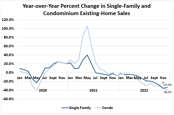 Year-over-year percent change in single-family and condominium existing-home sales