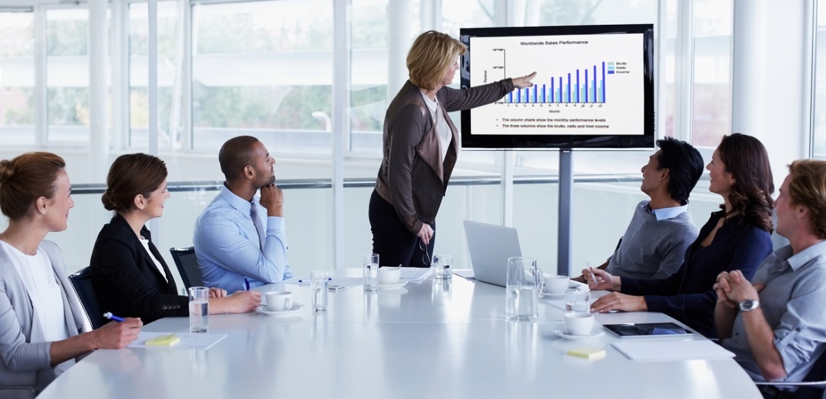 Businesswoman giving presentation in meeting